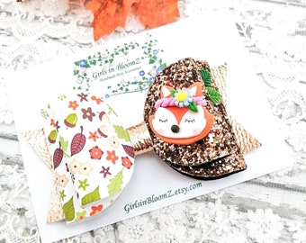 Foxy hair bow-Fall hair bow-Girls glitter bow-Autumn headband