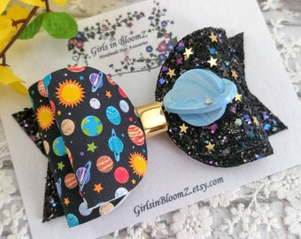 Galaxy Hair Bow: Glitter Planet Hair Clip