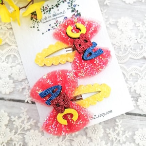 Back to school hair clips-Snap clips set-Small hair clips-Glitter snap clips-Fringe clips-ABC hair clips-School hair bows-ABC hair bows
