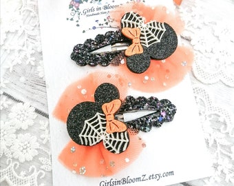 Halloween Hair Clips: Glitter Spiderweb Snap Clips, Set of 2