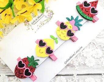 Handgemachte Früchte Haarspangen Set: Erdbeere, Zitrone, Ananas, Wassermelone