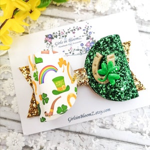 Fiocco per capelli glitterato per San Patrizio: cerchietto irlandese con trifoglio