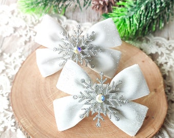 Snowflake hair bows-Winter hair bows-Christmas hair bows-Christmas hair accessories-Set of two