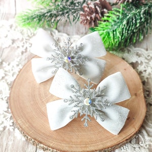Handmade Snowflake Hair Bows: Winter Christmas Accessories (Set of Two)