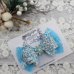 Schneeflocke Haarschleife/Winter Haarschleife/Weihnachts Glitzer Haarschleife/babyblau Haarschleife/Weihnachts Schneeflocke Haarschleife