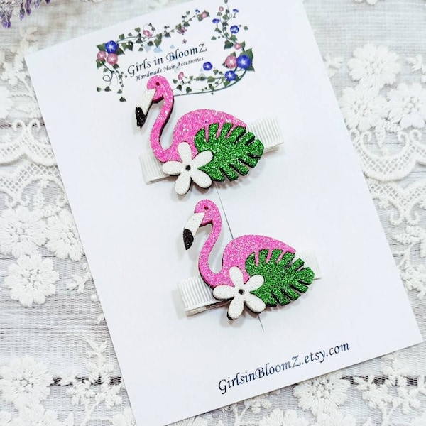 Flamingo hair clips/Cute Hair clippies/Girls hair clips/Tropical hair clip