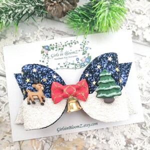 Weihnachten Rentier Haarschleife/Weihnachten Haarschleife/Glitzer Haarschleife/Mädchen Weihnachten Haarschleife/Weihnachts Stirnband/weiß und blaue Haarschleife