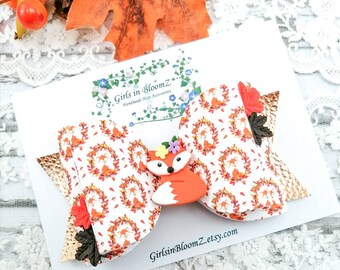 Foxy hair bow-Fall hair bow-Girls glitter bow-Autumn headband