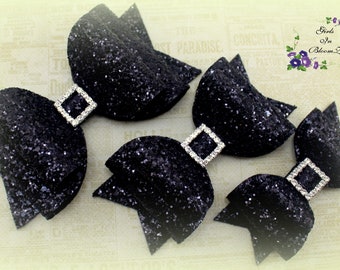 Black hair bow/Girls black hair bow/Black glitter hair bow/Black bow hair clip/Black bow headband/Girls black sparkle hair bow