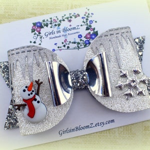 Weihnachten Schneemann Haarschleife/Weihnachten weiße Haarschleife/Glitzer Haarschleife/Mädchen Haarschleife/Weihnachts Schleifen Stirnband/Baby Mädchen Glitzer Schleife