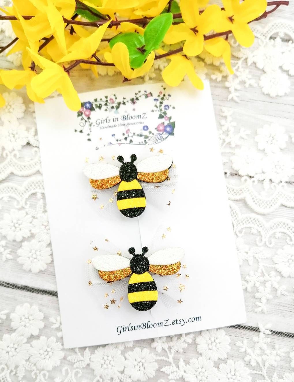 Glitter Bumble Bee Hair Clips: Summer Toddler Hair  display picture 3