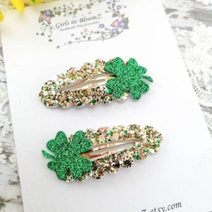 Snap clips set-Small hair clips-Glitter snap clips-Fringe clips-Shamrock hair clips-St Patrick hair clips-Scalloped snap clips