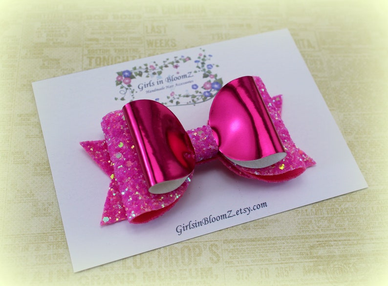 Sparkly Pink Hair Bow/girl's Glitter Hair Bow/pink Bow Etsy