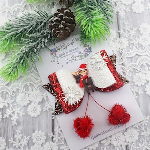 Weihnachten Haarschleife/Weihnachten Haarspange/Reintier Haarschleife/Elfen Haarschleife/Mädchen Glitzer Schleife/Glitzer Haarschleife/Geschenk für Mädchen