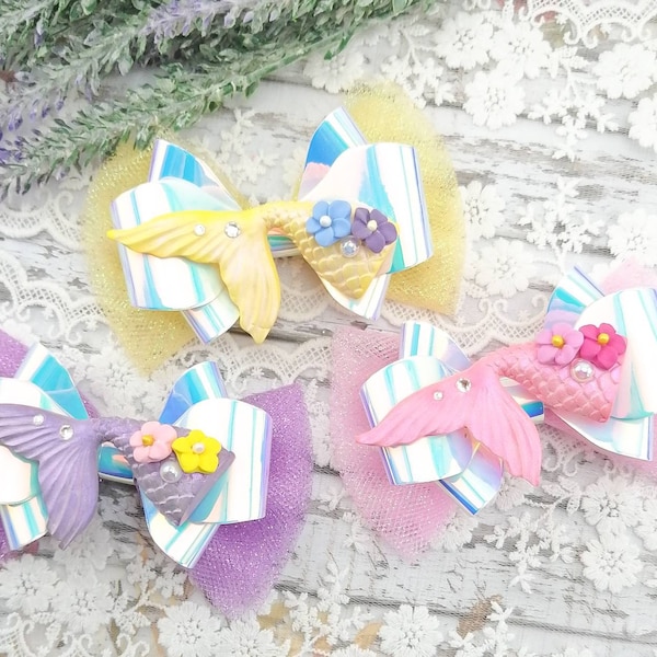 Mermaid hair bow-Girls glitter hair bow-Toddler pink headband-Pink glitter hair bow- Mermaid tail hair clip
