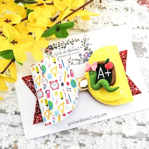 Back to School Hair Bow: Glitter Pencil & Chalkboard Clip (4.5 inch)