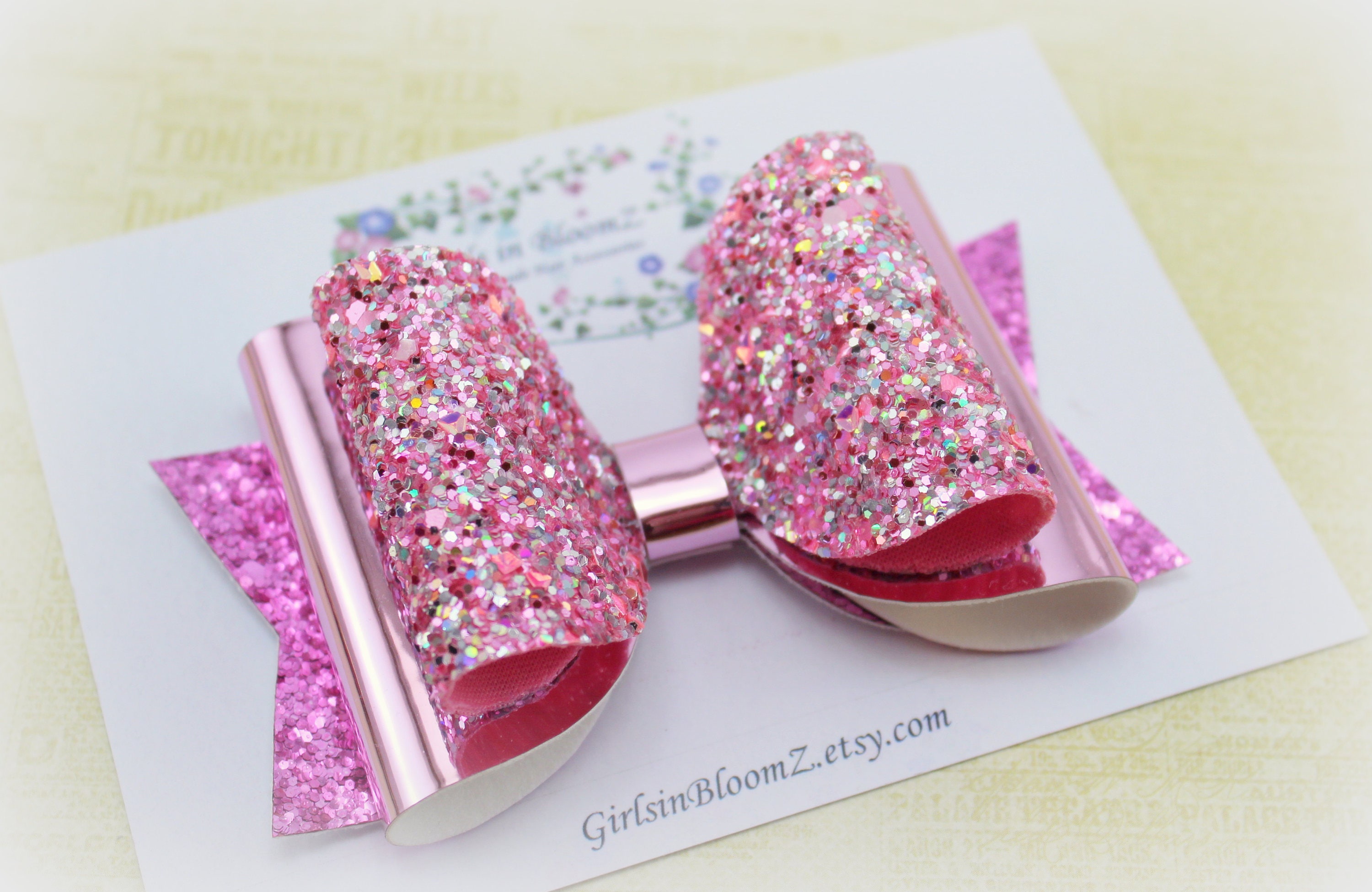 Large Pink Glitter Hair Bow/girl's Hair Bow/pink Bow Etsy
