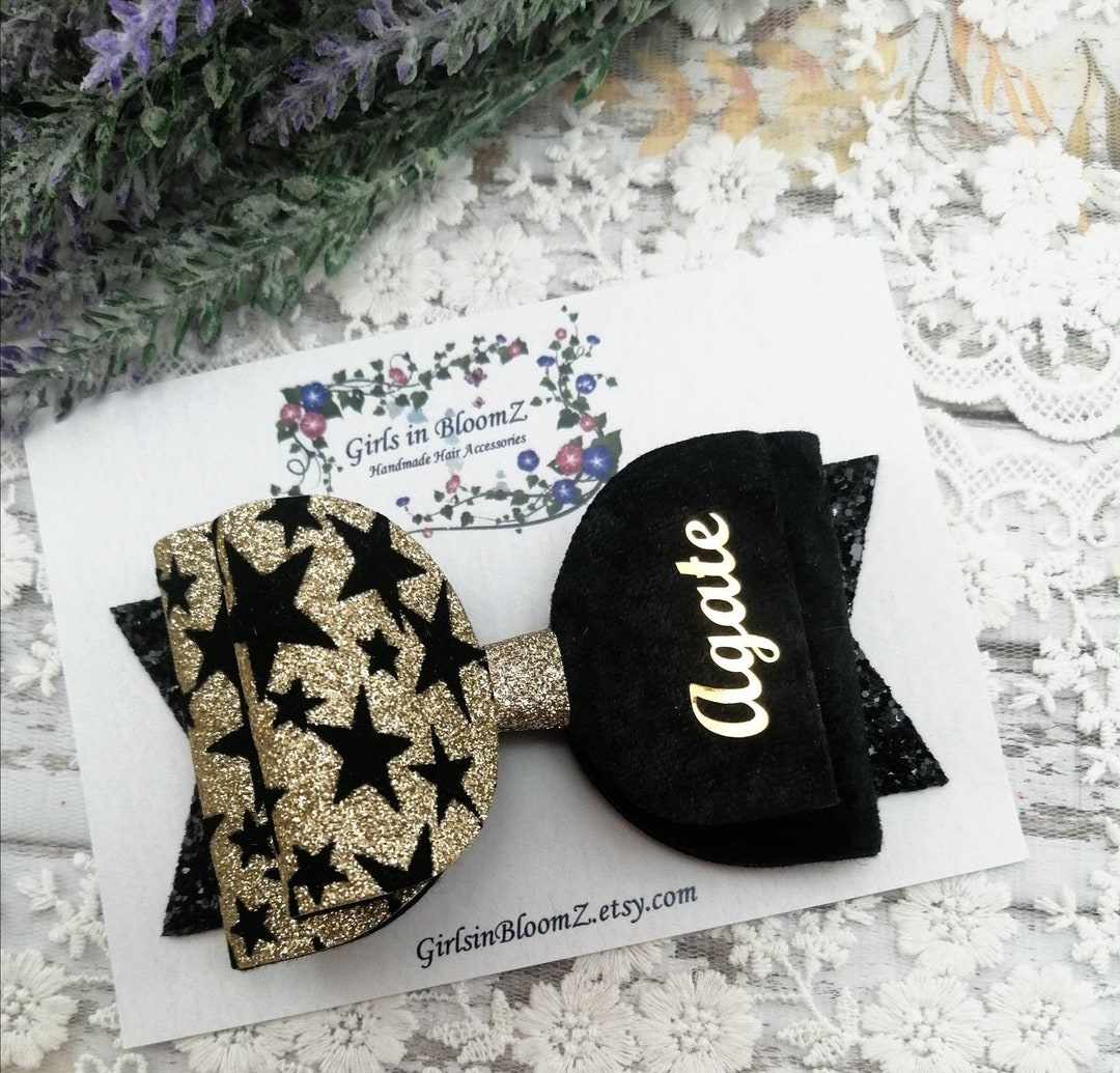 Personalised Name Hair Bow/girls Hair Bow/star Print Hair Bow/name Hair