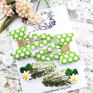 Snap clips set-Small hair clips-Glitter snap clips-Daisy hair clips-Fringe clips