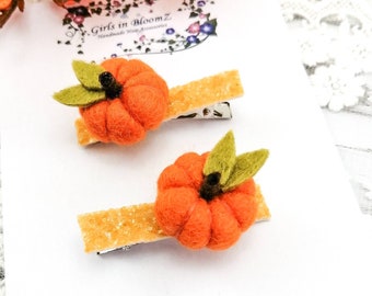 Pumpkin Hair Clips: Set of 2 Halloween Hair Accessories