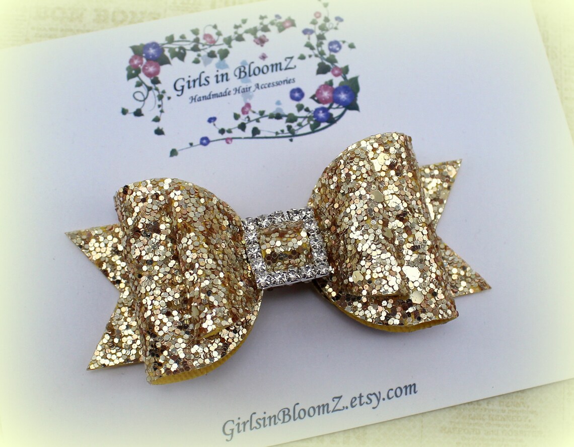 Gold Hair Bow/girls Gold Hair Bow/gold Glitter Hair Bow/gold Etsy