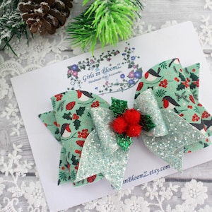 Christmas Robin hair bow/Christmas hair bow/Glitter hair bow/Girls Christmas hair bow/Christmas headband/ Robin hair bow/Christmas clip