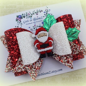 Christmas Glitter Hair Bow: Santa Clip or Headband