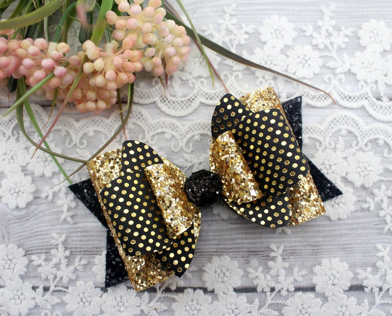 Gold and Black Glitter Hair Bow/girl's Black Hair Etsy