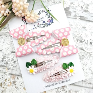 Snap clips set-Small hair clips-Glitter snap clips-Daisy hair clips-Fringe clips