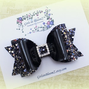 Black Glitter Hair Bow: Sparkly Girl&#39;s Bow on Clip or Headband