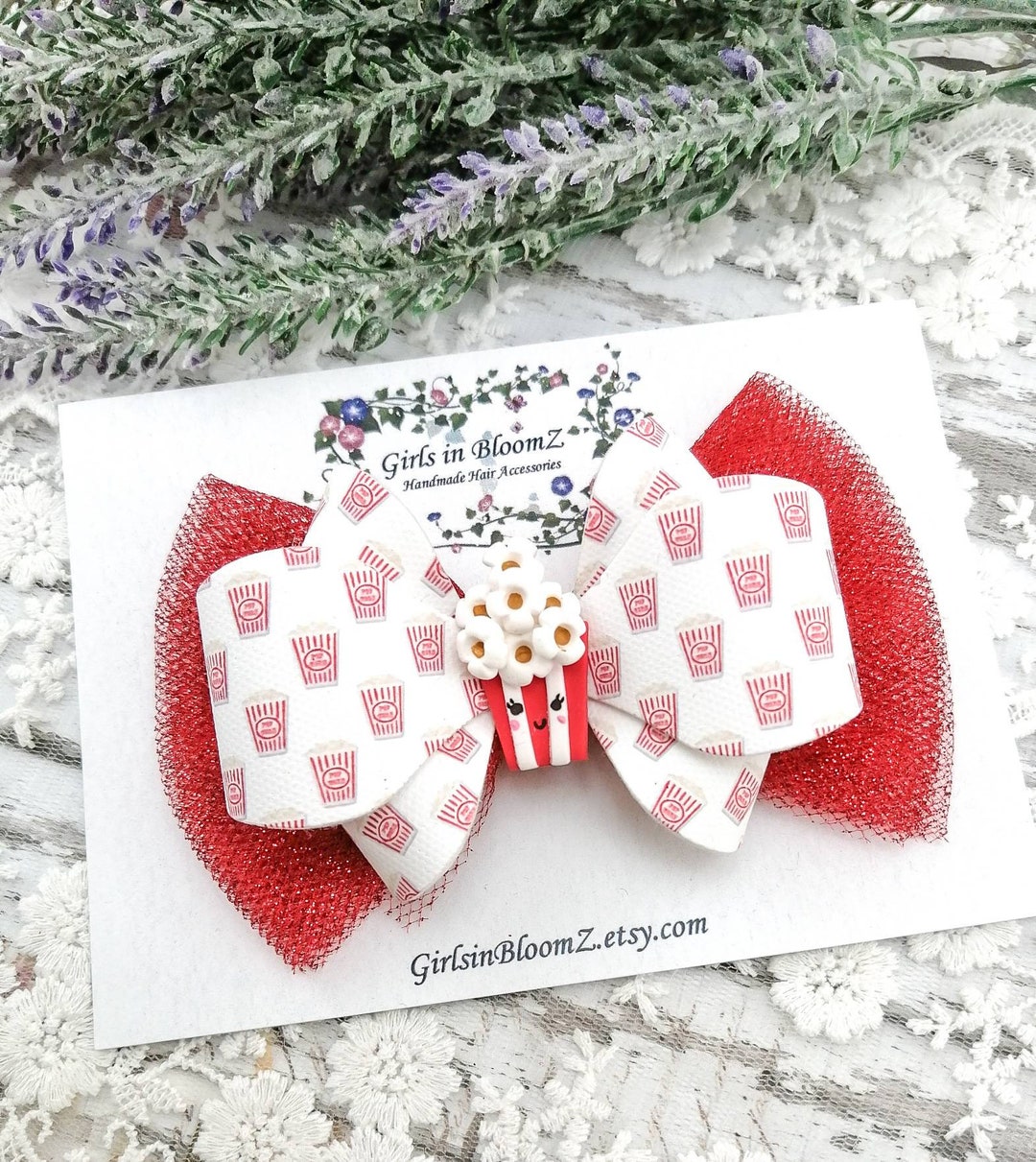 Popcorn Hair Bowmovie Night Hair Bowpopcorn Hair Clipred Etsy