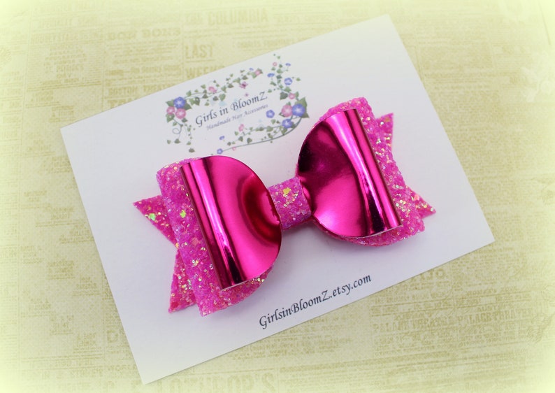 Sparkly Pink Hair Bow/girl's Glitter Hair Bow/pink Bow Etsy