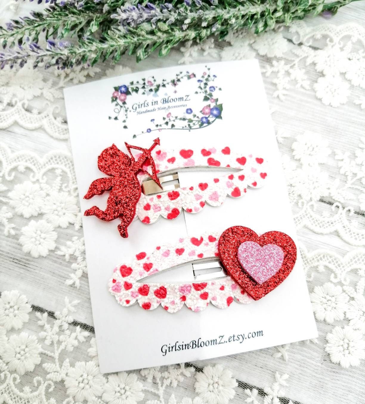 Barrette Cheveux Brodée - Cupid's Arrow Love - Cœur Rose - Fait Main Aux USA - Neuf Avec étiquettes