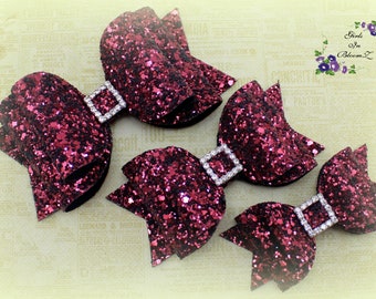 Maroon Glitter Hair Bow: Burgundy Bow Clip or Headband