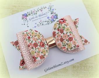 Lazo para el cabello floral: algodón con respaldo de fieltro rosa primaveral