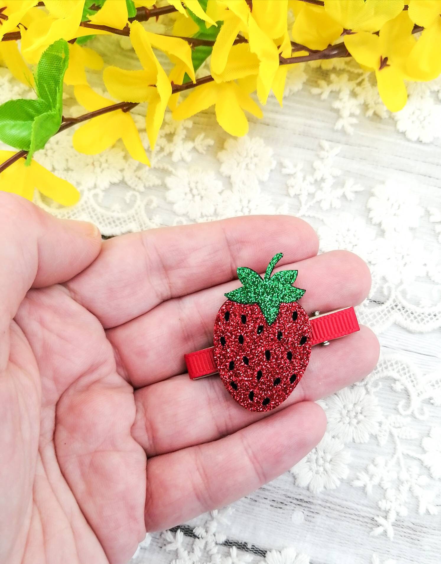 4er Set Erdbeer Haarschleifen Für Mädchen - Süße Haarspangen Mit Druckknopf