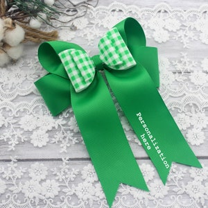 Personalized Green School Hair Bow: Gingham Ribbon, Alligator Clip