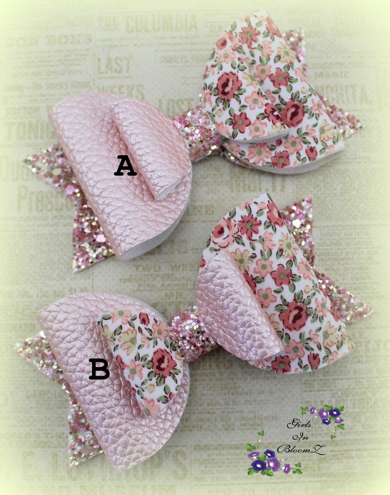 Floral hair bow/Girls floral bow/Pink bowheadband/Spring girls hair bow/Pink floral bow/Baby girl hair bow/Toddler girl hair bow/Spring bow image 3