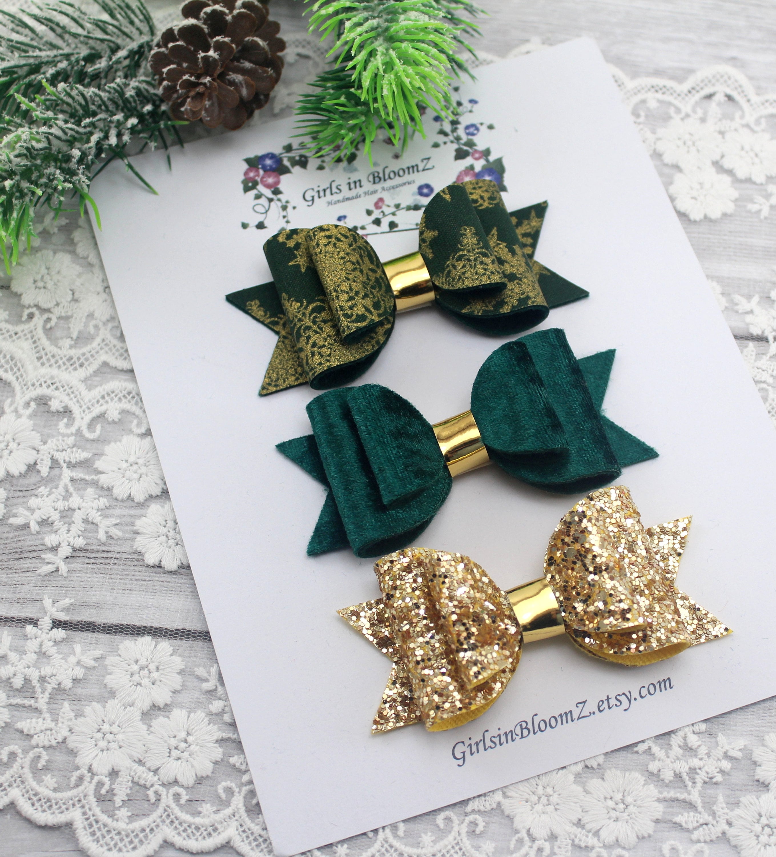 DEEKA Weihnachts-Haarschleifen Aus Samt – 6 Stück, Rot, Grün, Schwarz, 10,2 Cm, Für Kleinkinder & Mädchen