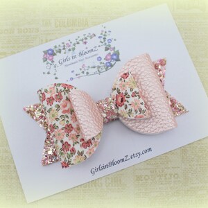 Floral hair bow/Girls floral bow/Pink bowheadband/Spring girls hair bow/Pink floral bow/Baby girl hair bow/Toddler girl hair bow/Spring bow image 5