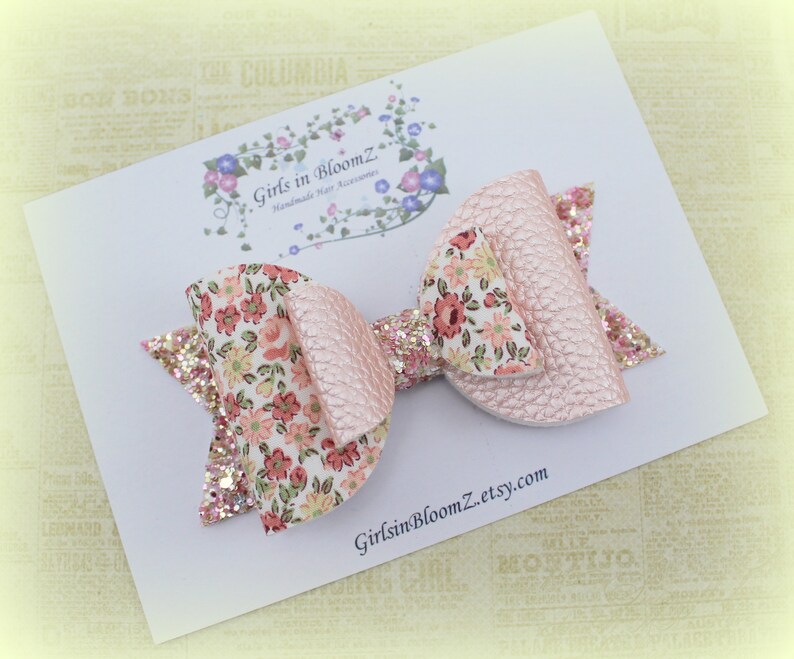 Floral hair bow/Girls floral bow/Pink bowheadband/Spring girls hair bow/Pink floral bow/Baby girl hair bow/Toddler girl hair bow/Spring bow image 5