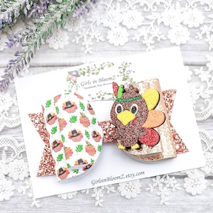 Turkey hair bow-Fall hair bow-Girls glitter bow-Autumn headband-Thanksgiving hair bow