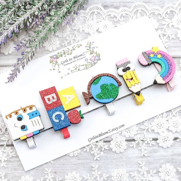 Back to school hair clips/Paper notebook hair clip/Earth Globe hair clip/ABC hair clip/First Day of school hair clips/Pencil hair clip