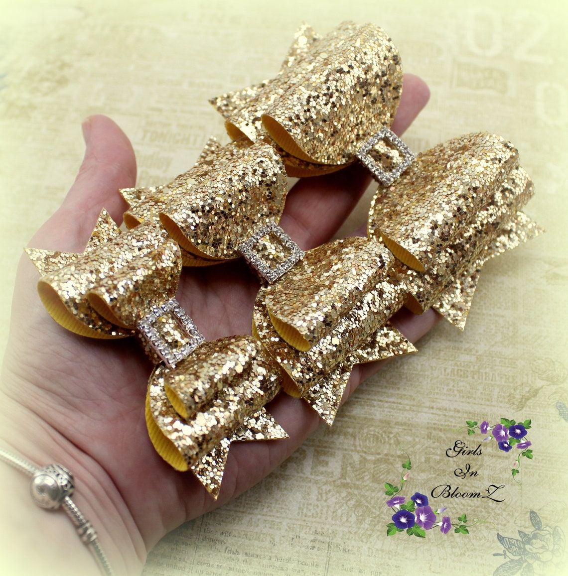 Gold Hair Bow/girls Gold Hair Bow/gold Glitter Hair Bow/gold Etsy