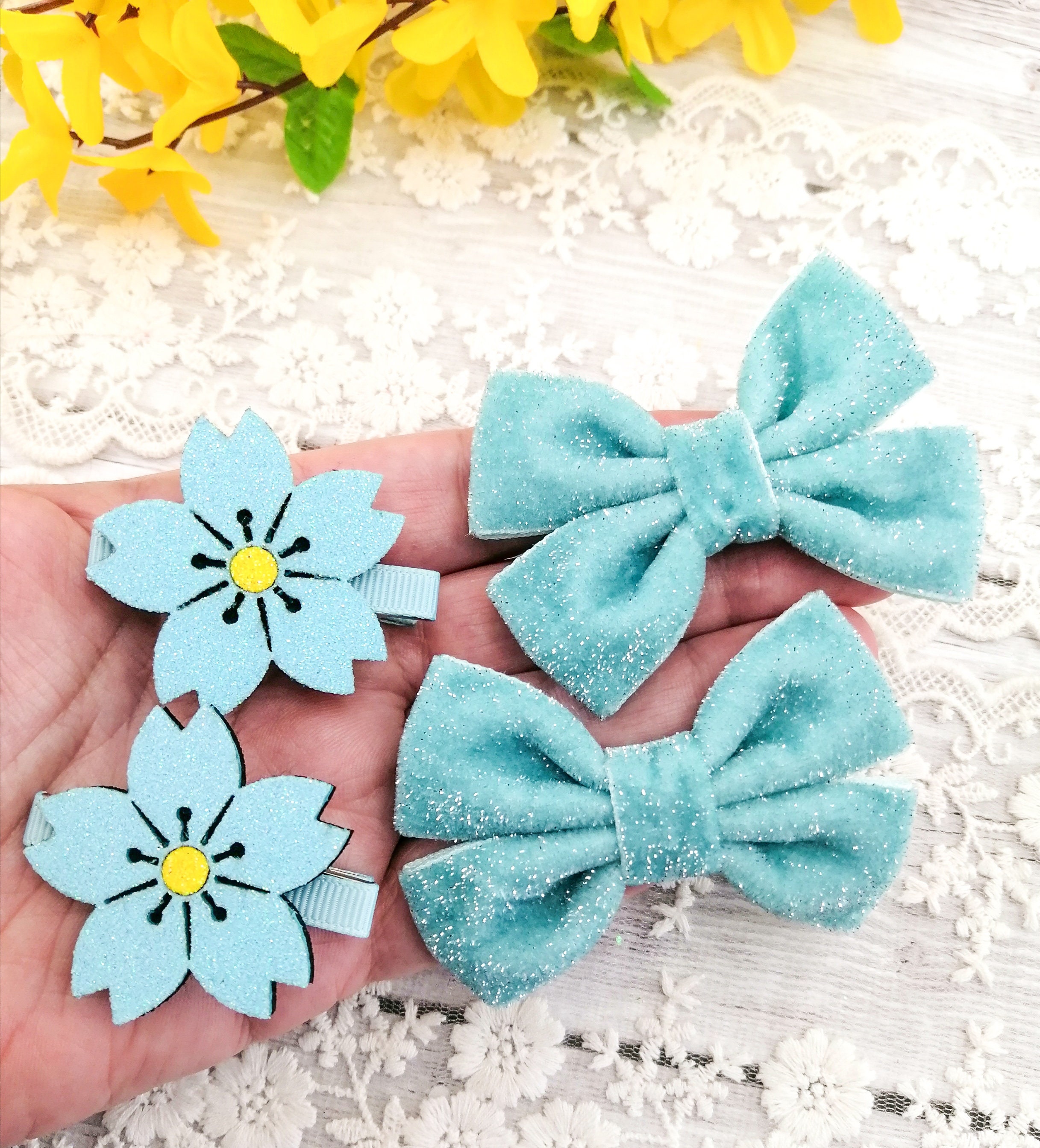 Flower Floral Velvet Hair Clips 3 Different Sets AWAYTR 2 Packs Velvet Rose Flower Hair Claw Clips for Women  main image 3