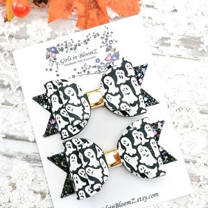 Halloween Ghost Hair Bows: Sparkly Pigtail Hair Clips, Set of 2