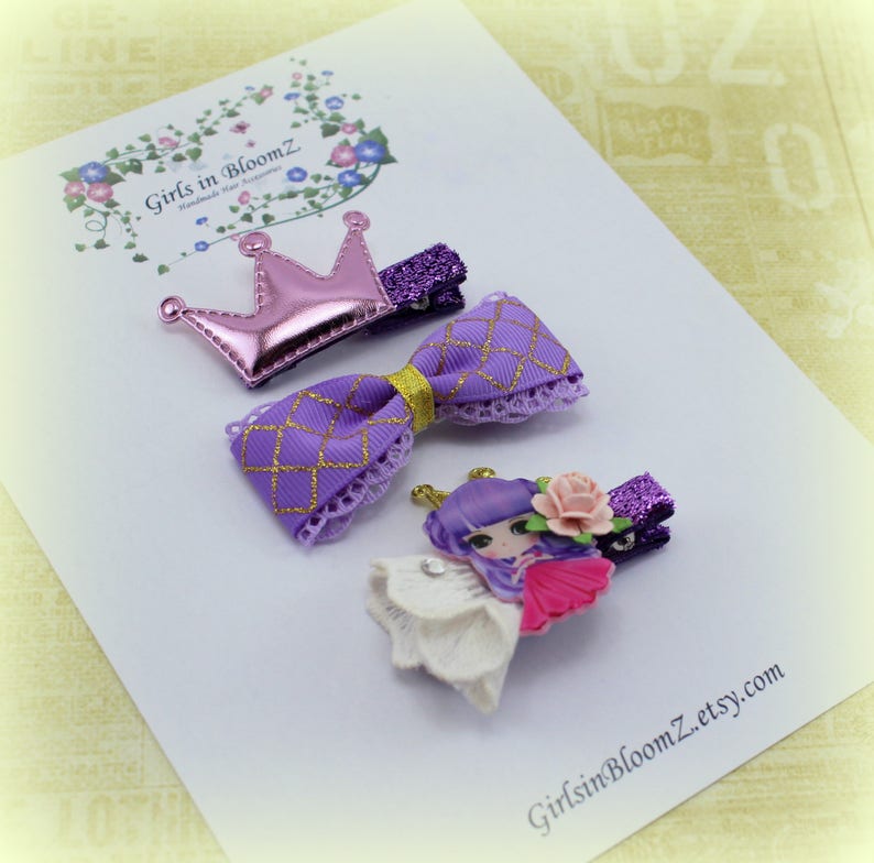 Light purple girl's hair clips set/Lavender shiny hair Etsy