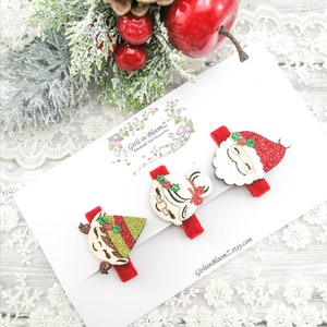 Handmade Christmas Hair Clip Set: Santa, Elf, Mrs. Claus