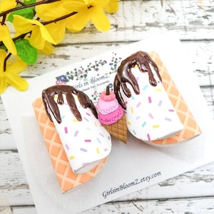 Ice Cream Hair Bow: Sprinkles & Chocolate Drip, Girls Summer Clip