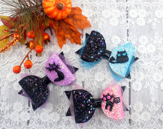 Cat Hair Bow halloween Bow Headband creepy Cat Hair Bow halloween Glitter Hair Bow cat Halloween Hair Bows Etsy
